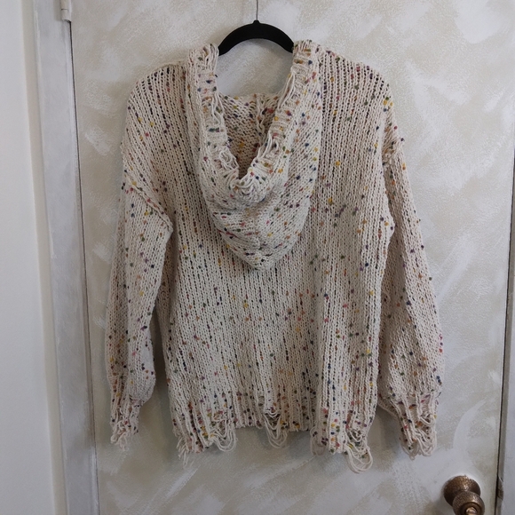 Size S POL Fun Fetti Sweater Distressed Edge Confetti Knit Hoodie Oversized - Picture 3 of 6